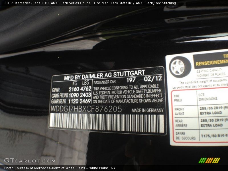 2012 C 63 AMG Black Series Coupe Obsidian Black Metallic Color Code 197