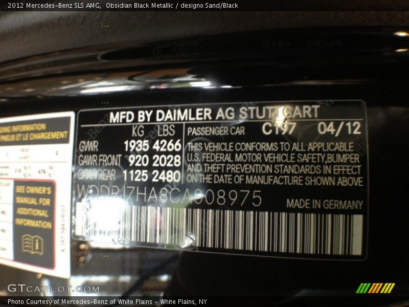 2012 SLS AMG Obsidian Black Metallic Color Code 197