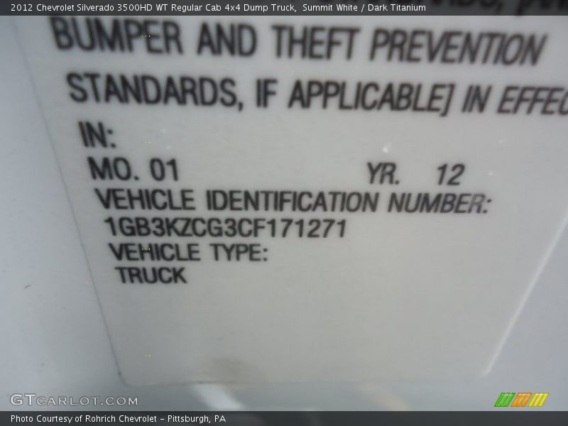 Summit White / Dark Titanium 2012 Chevrolet Silverado 3500HD WT Regular Cab 4x4 Dump Truck