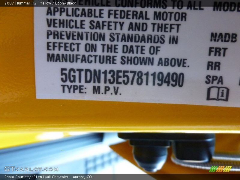 Yellow / Ebony Black 2007 Hummer H3