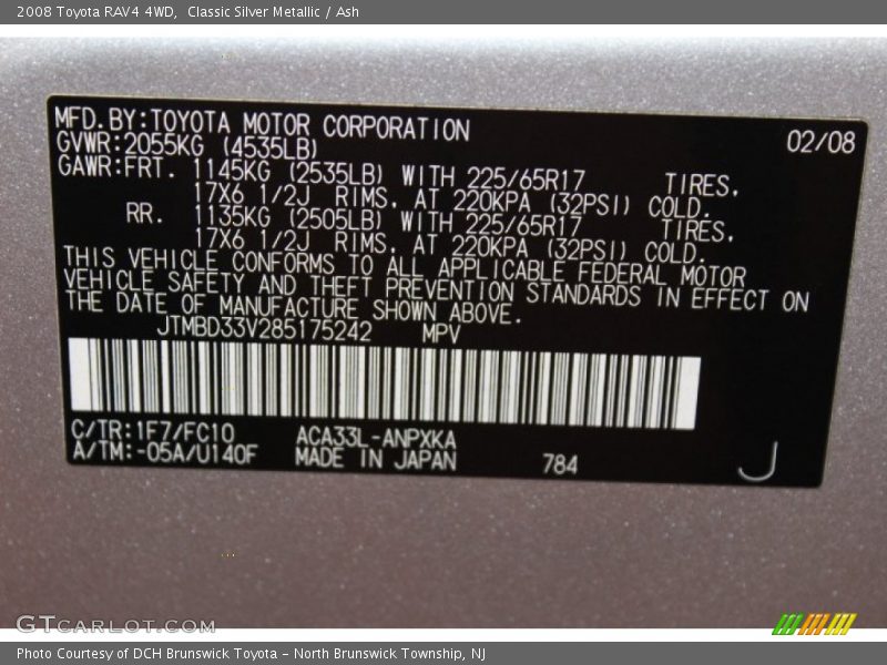 Classic Silver Metallic / Ash 2008 Toyota RAV4 4WD