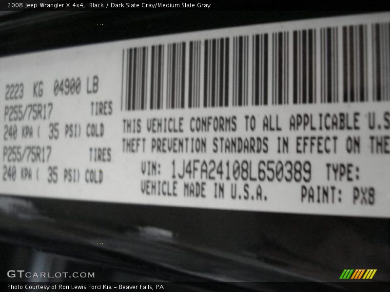 Black / Dark Slate Gray/Medium Slate Gray 2008 Jeep Wrangler X 4x4