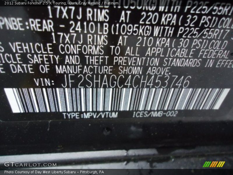 Dark Gray Metallic / Platinum 2012 Subaru Forester 2.5 X Touring
