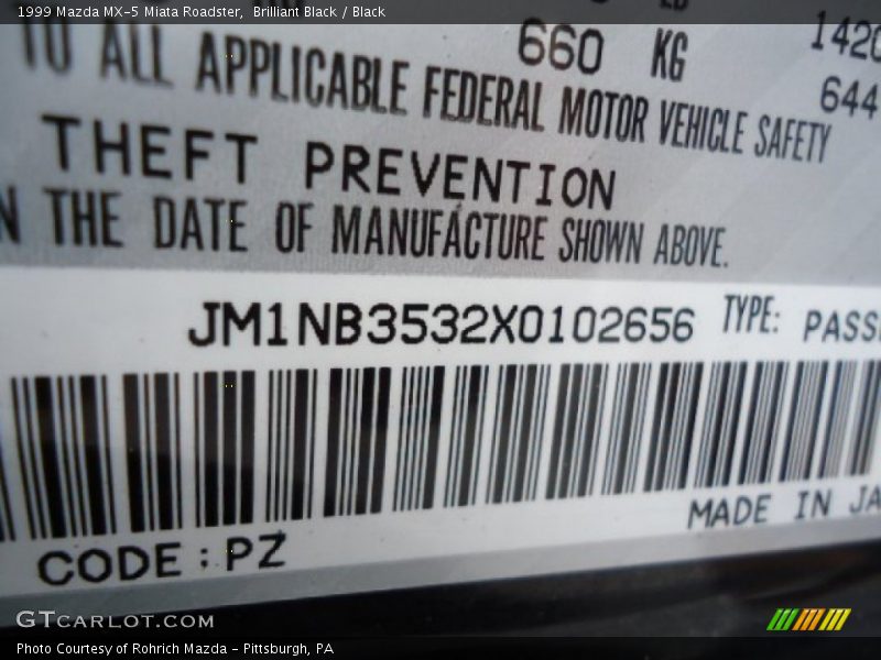 Brilliant Black / Black 1999 Mazda MX-5 Miata Roadster