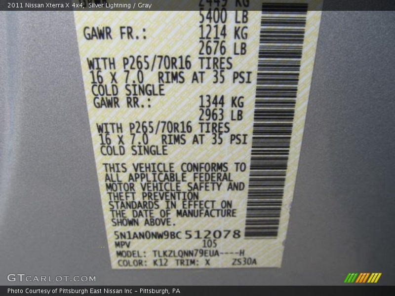 Silver Lightning / Gray 2011 Nissan Xterra X 4x4