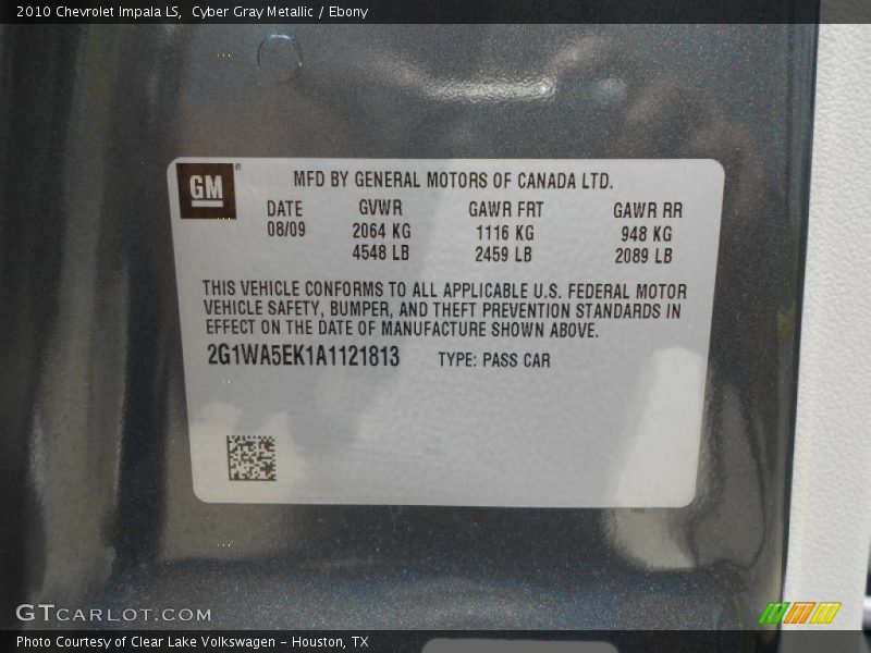 Cyber Gray Metallic / Ebony 2010 Chevrolet Impala LS