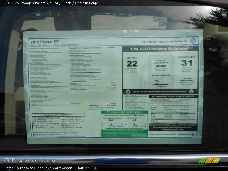 Black / Cornsilk Beige 2012 Volkswagen Passat 2.5L SE