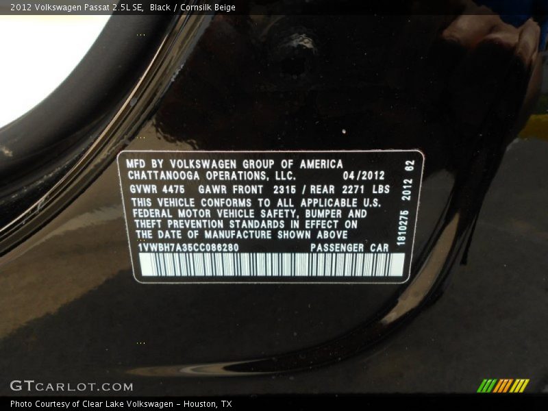 Black / Cornsilk Beige 2012 Volkswagen Passat 2.5L SE