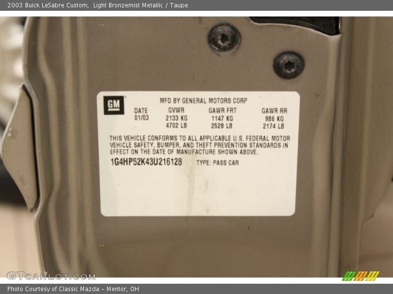 Light Bronzemist Metallic / Taupe 2003 Buick LeSabre Custom