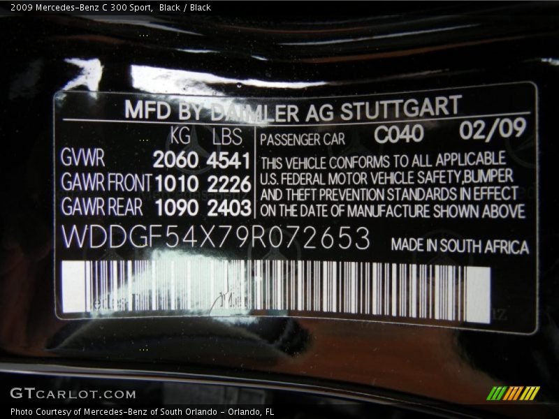 Black / Black 2009 Mercedes-Benz C 300 Sport