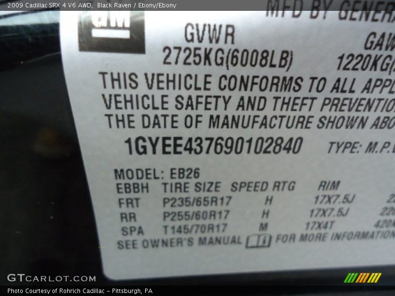Black Raven / Ebony/Ebony 2009 Cadillac SRX 4 V6 AWD