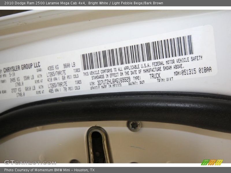 Bright White / Light Pebble Beige/Bark Brown 2010 Dodge Ram 2500 Laramie Mega Cab 4x4