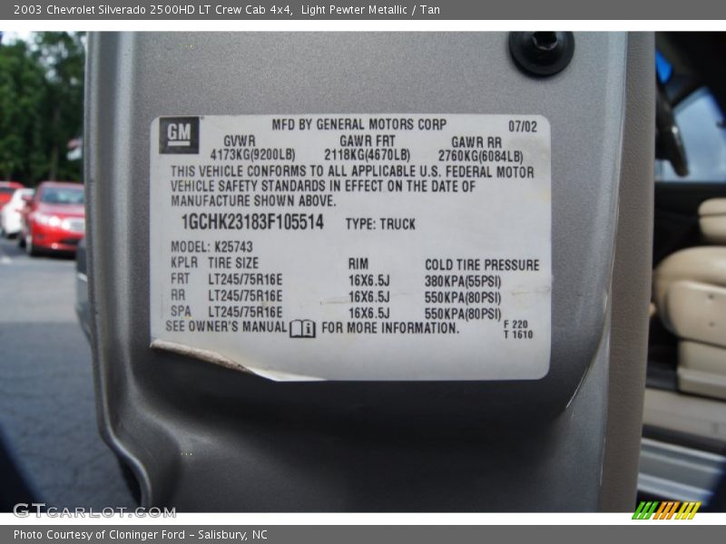Light Pewter Metallic / Tan 2003 Chevrolet Silverado 2500HD LT Crew Cab 4x4