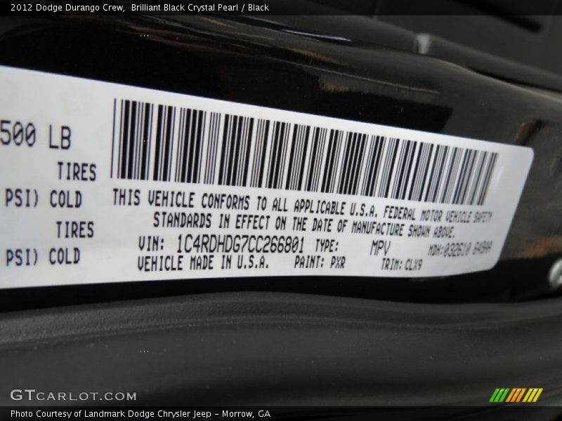 Brilliant Black Crystal Pearl / Black 2012 Dodge Durango Crew