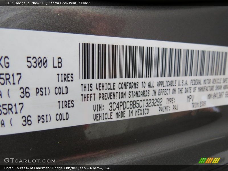 Storm Grey Pearl / Black 2012 Dodge Journey SXT