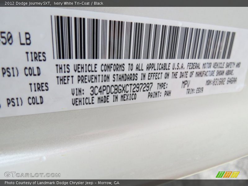 Ivory White Tri-Coat / Black 2012 Dodge Journey SXT