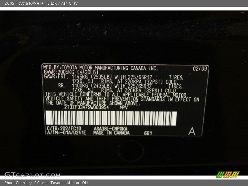 Black / Ash Gray 2009 Toyota RAV4 I4