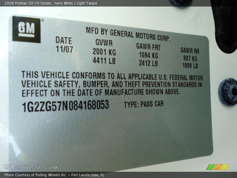 Ivory White / Light Taupe 2008 Pontiac G6 V6 Sedan