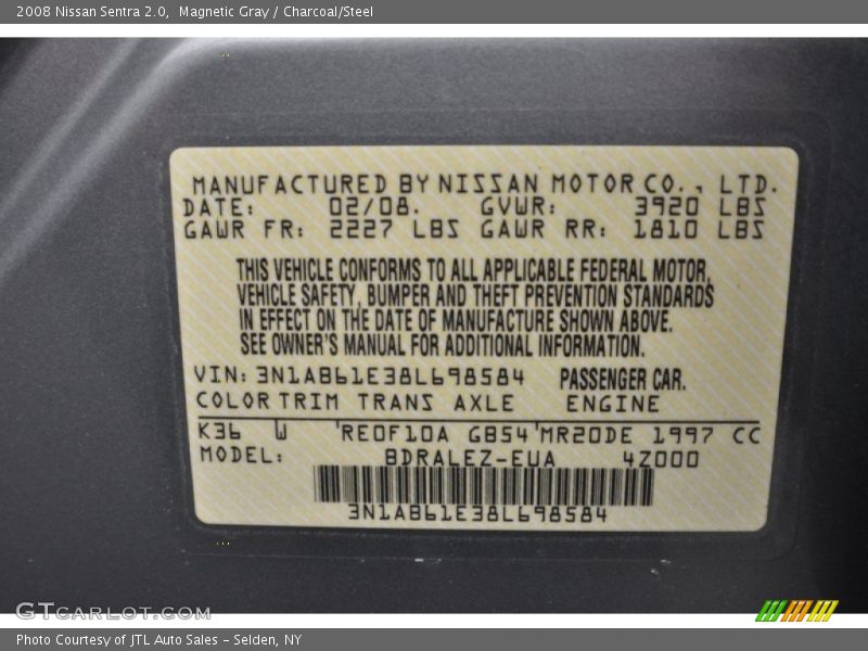 Magnetic Gray / Charcoal/Steel 2008 Nissan Sentra 2.0