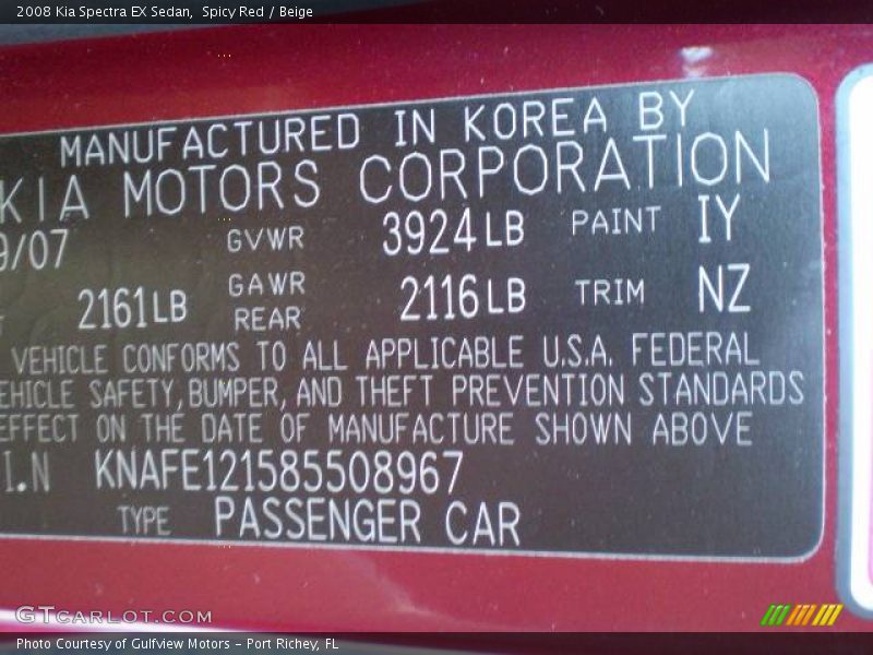 Spicy Red / Beige 2008 Kia Spectra EX Sedan