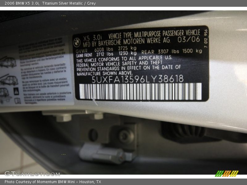 Titanium Silver Metallic / Grey 2006 BMW X5 3.0i