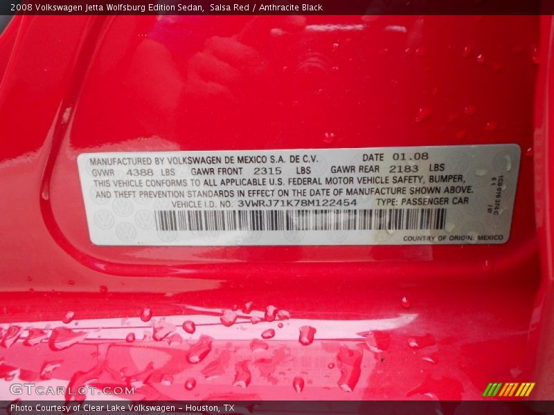 Salsa Red / Anthracite Black 2008 Volkswagen Jetta Wolfsburg Edition Sedan