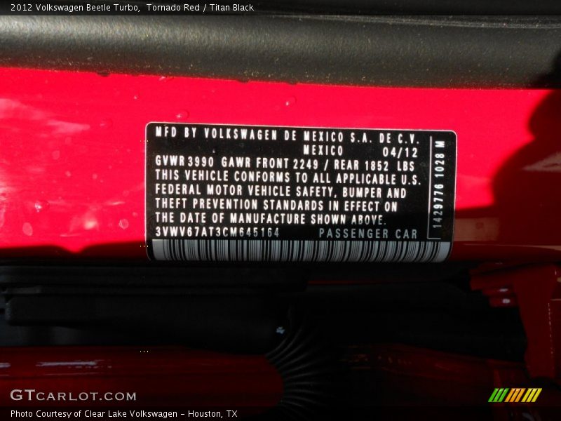 Tornado Red / Titan Black 2012 Volkswagen Beetle Turbo
