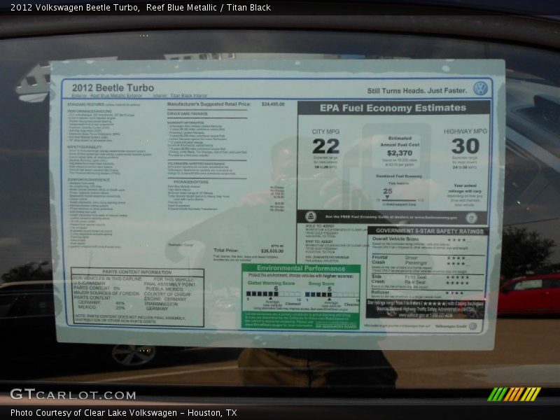  2012 Beetle Turbo Window Sticker