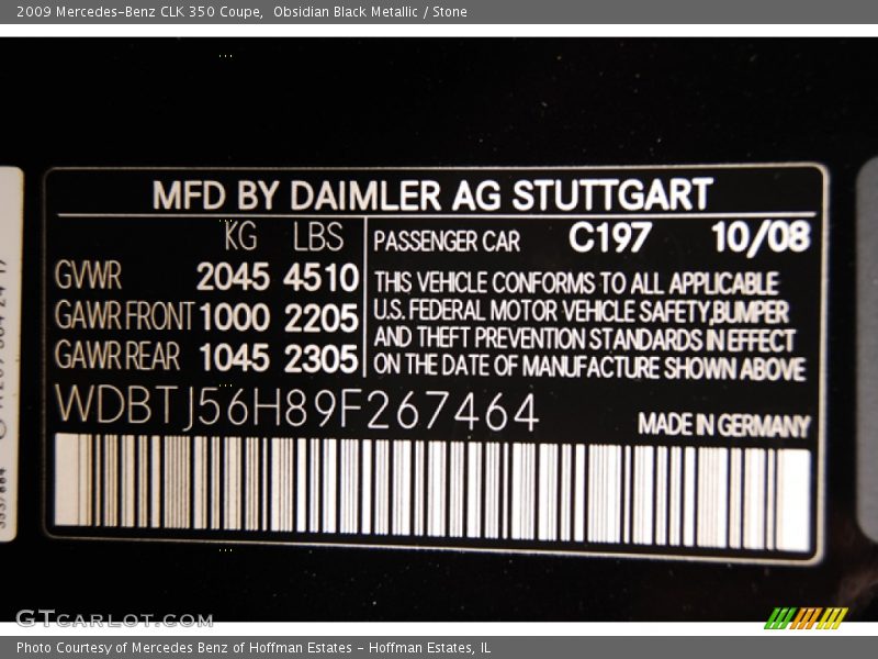 Obsidian Black Metallic / Stone 2009 Mercedes-Benz CLK 350 Coupe