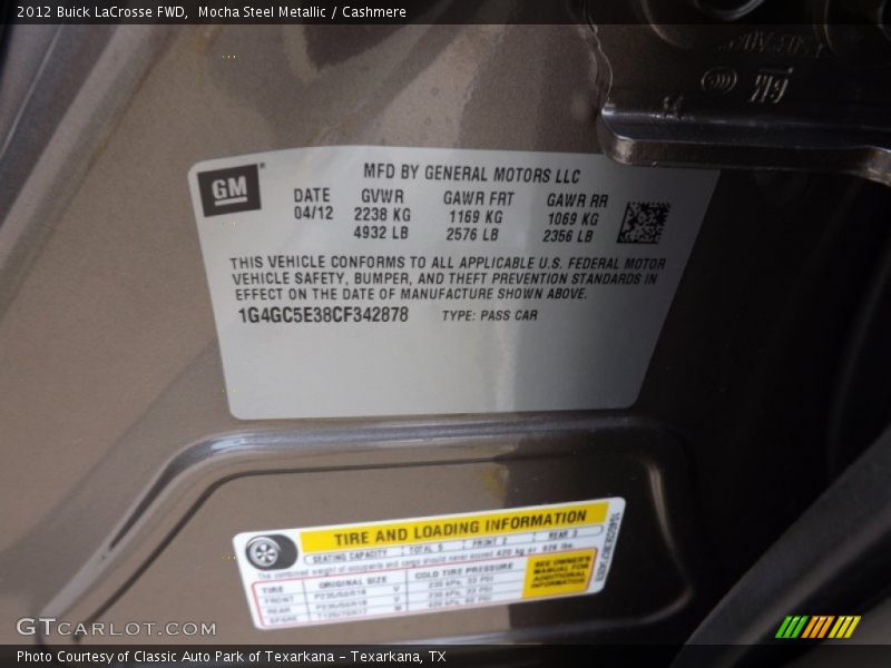 Mocha Steel Metallic / Cashmere 2012 Buick LaCrosse FWD