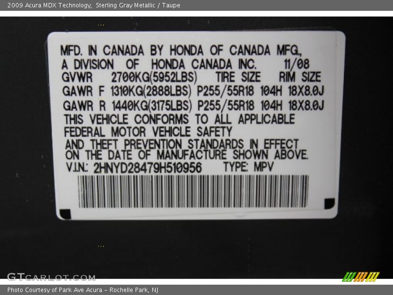 Sterling Gray Metallic / Taupe 2009 Acura MDX Technology