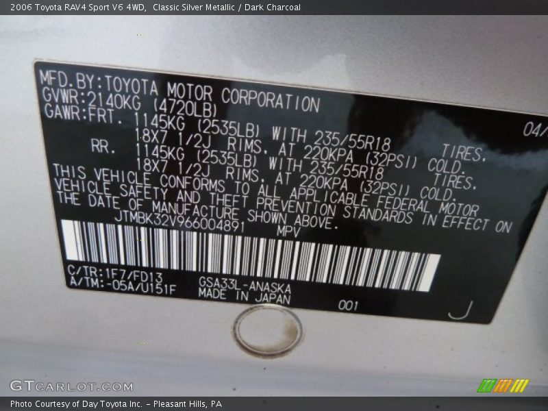 Classic Silver Metallic / Dark Charcoal 2006 Toyota RAV4 Sport V6 4WD