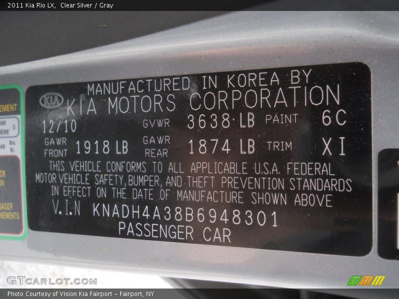 Clear Silver / Gray 2011 Kia Rio LX