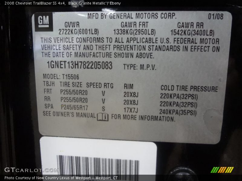 Black Granite Metallic / Ebony 2008 Chevrolet TrailBlazer SS 4x4