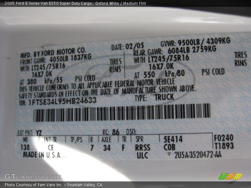 Oxford White / Medium Flint 2005 Ford E Series Van E350 Super Duty Cargo