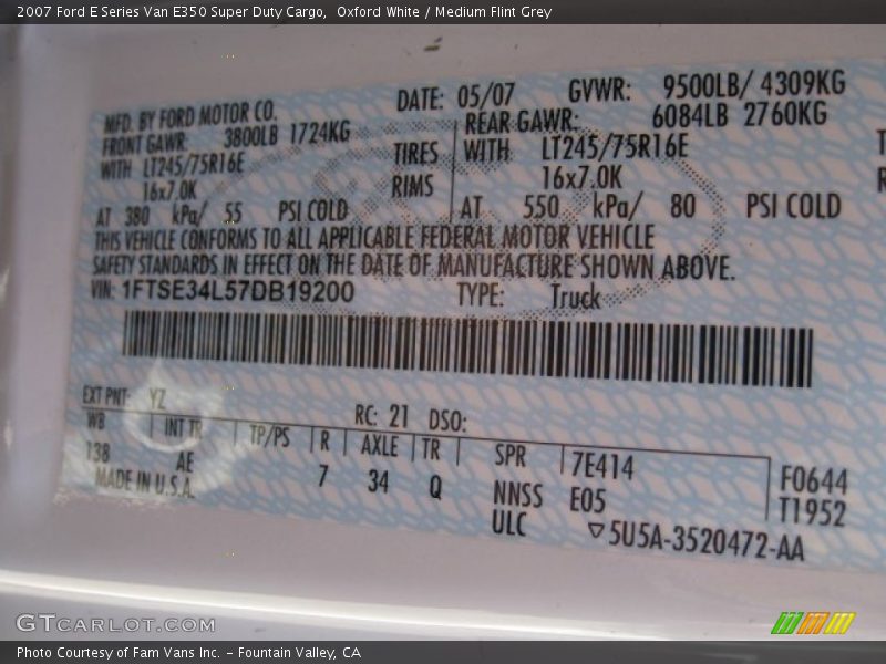 Oxford White / Medium Flint Grey 2007 Ford E Series Van E350 Super Duty Cargo