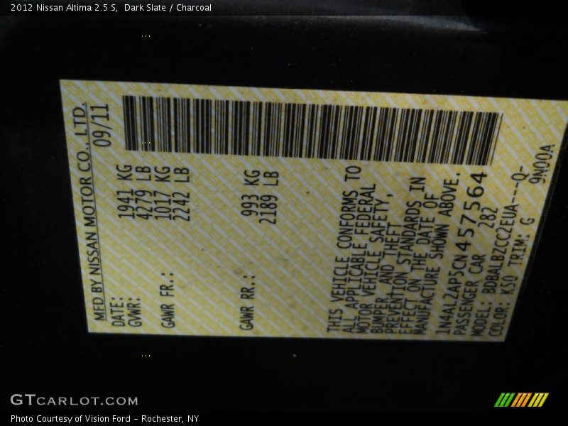 Dark Slate / Charcoal 2012 Nissan Altima 2.5 S