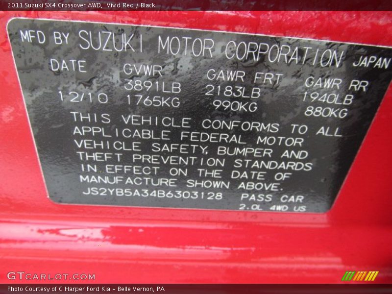 Vivid Red / Black 2011 Suzuki SX4 Crossover AWD