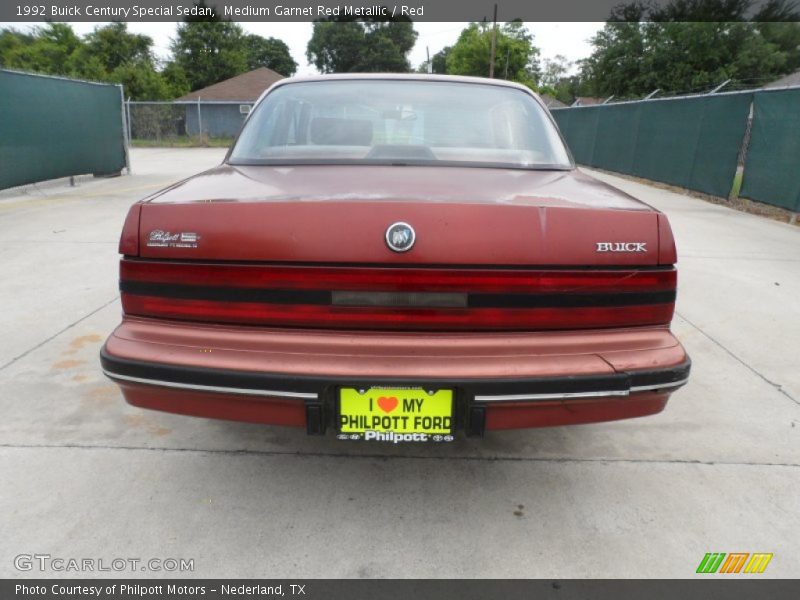 Medium Garnet Red Metallic / Red 1992 Buick Century Special Sedan