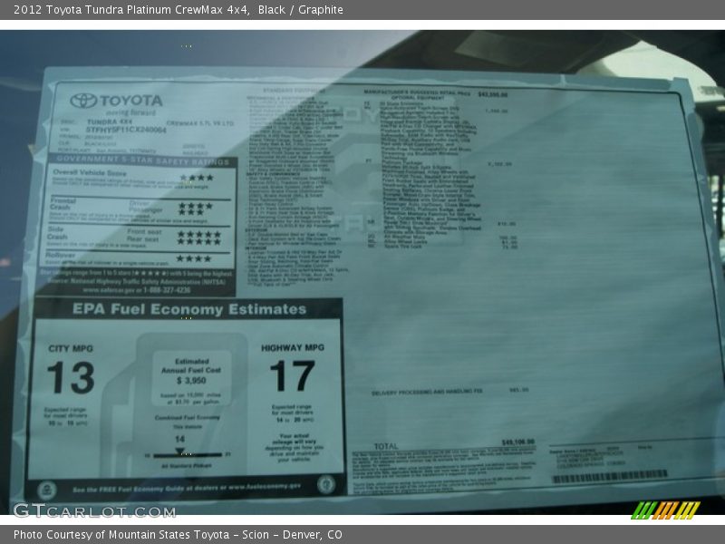 Black / Graphite 2012 Toyota Tundra Platinum CrewMax 4x4