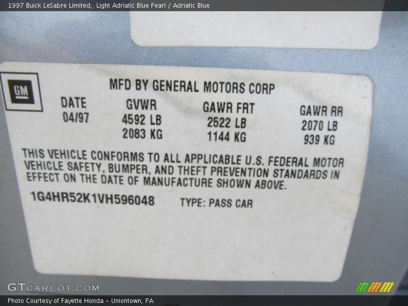 Light Adriatic Blue Pearl / Adriatic Blue 1997 Buick LeSabre Limited