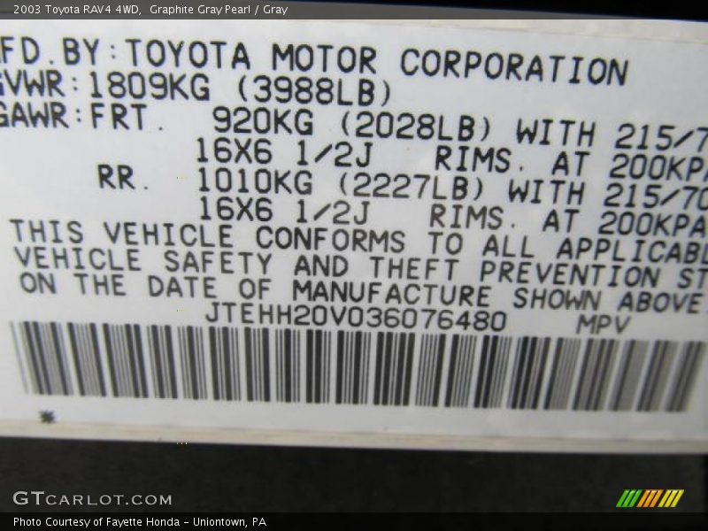 Graphite Gray Pearl / Gray 2003 Toyota RAV4 4WD