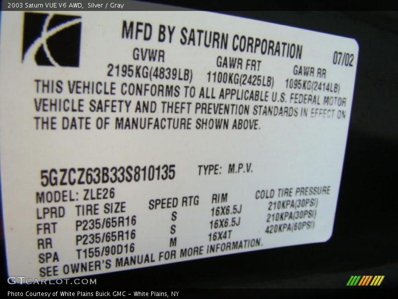 Silver / Gray 2003 Saturn VUE V6 AWD