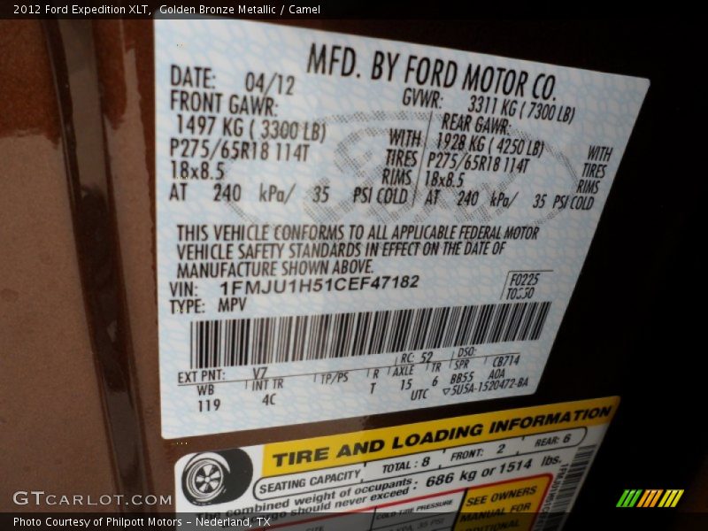 Golden Bronze Metallic / Camel 2012 Ford Expedition XLT