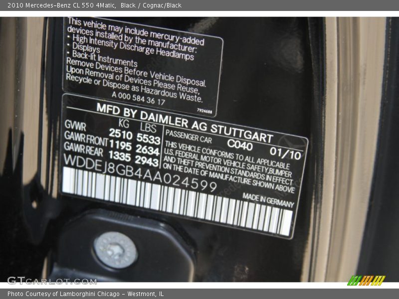 2010 CL 550 4Matic Black Color Code 040