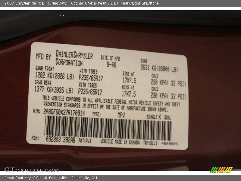 Cognac Crystal Pearl / Dark Khaki/Light Graystone 2007 Chrysler Pacifica Touring AWD
