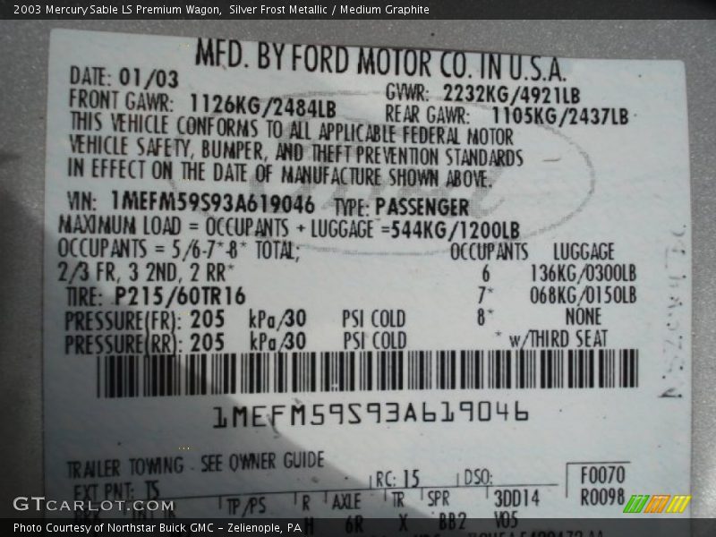 Silver Frost Metallic / Medium Graphite 2003 Mercury Sable LS Premium Wagon