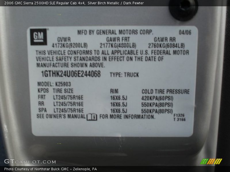 Silver Birch Metallic / Dark Pewter 2006 GMC Sierra 2500HD SLE Regular Cab 4x4