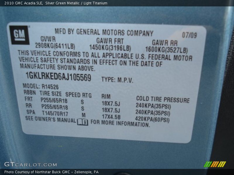 Silver Green Metallic / Light Titanium 2010 GMC Acadia SLE