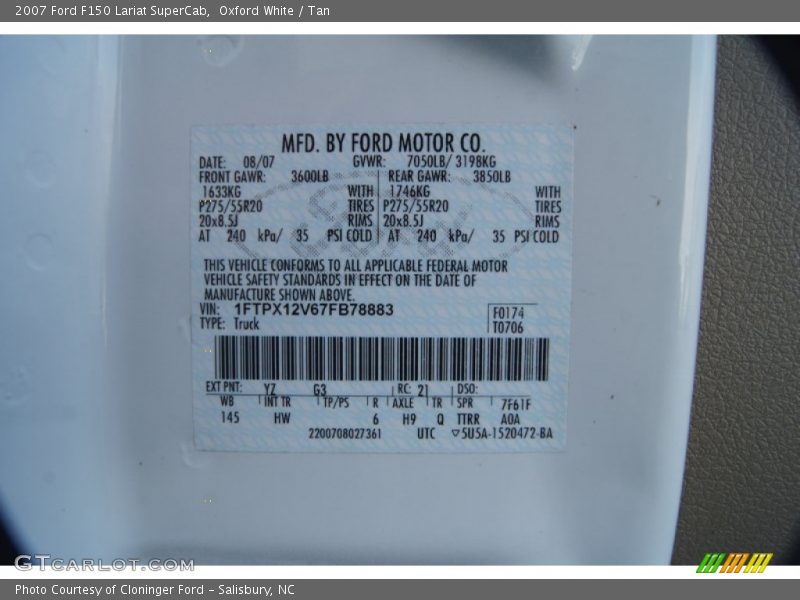 Oxford White / Tan 2007 Ford F150 Lariat SuperCab